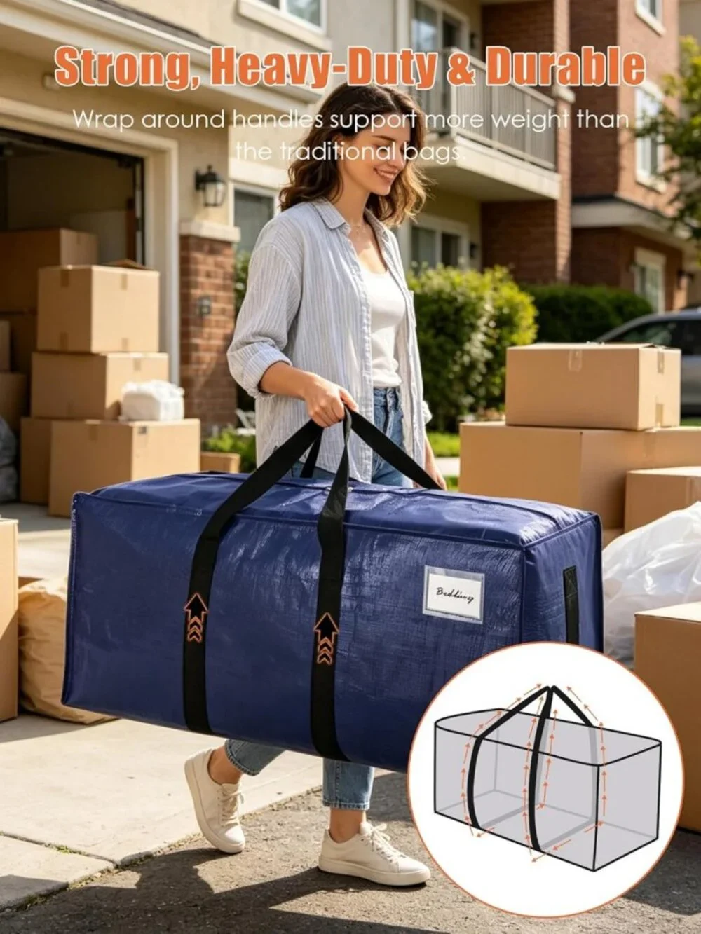 Extra Large Heavy-Duty Moving Bags - 8 Pack, Space-Saving Storage Totes, College